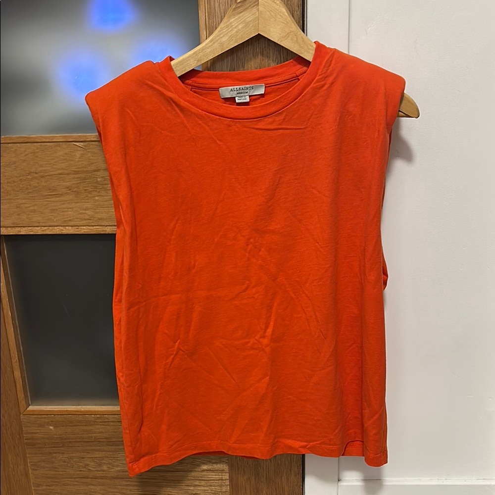 All Saints Orange Muscle Tee Sleeveless Boxy
